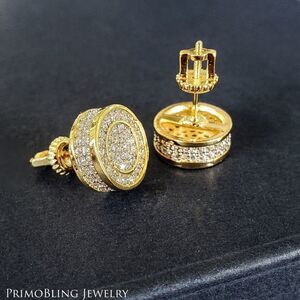 primobling Gold and Clear Pavé Round Stud Earrings